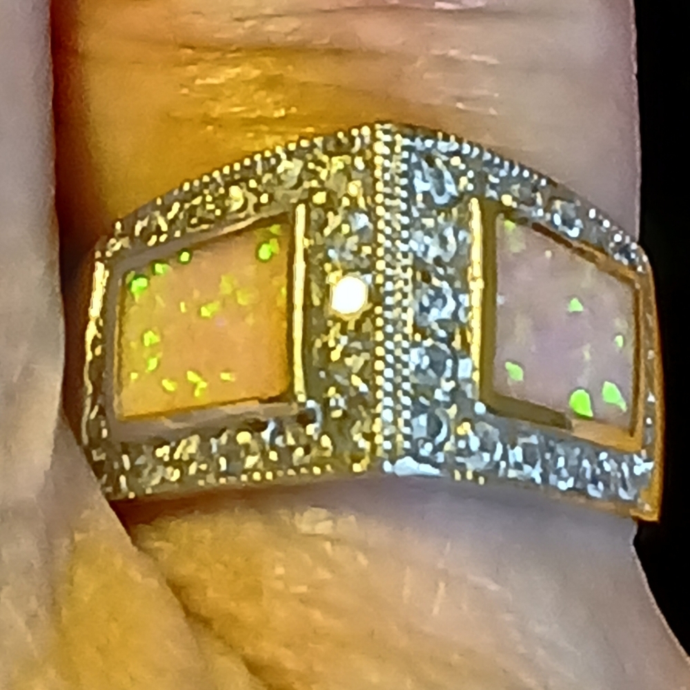 Elegant Sterling Silver Ring with Opal Accents Size 8 - Picture 8 of 14